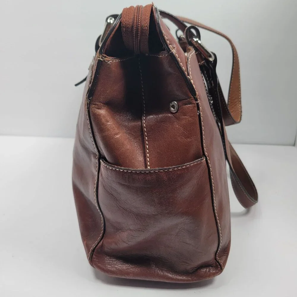 VTG Fossil Executive Women's Brown Leather Tote Shoulder Bag - Picture 4 of 12
